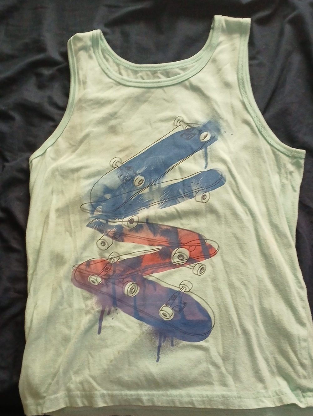 Sonoma Light Green Tank Top with Blue and Red Skateboard Graphic